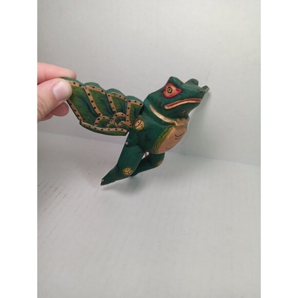 Bali Flying Frog Wooden Mobile Winged Spirit Demon Chaser Balinese Folk Art - Picture 1 of 7